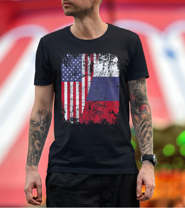 Premium T-Shirt: Russian Roots Half American Flag Russia T-Shirt Russian Roots Half American Flag Russia T-Shirt
