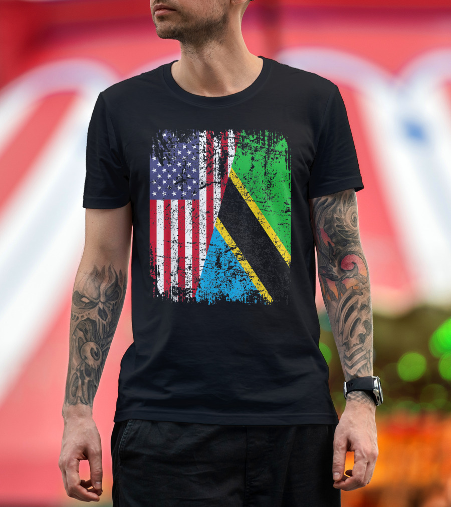 Tanzanian Roots Half American Flag Tanzania Dual Heritage Pride T-Shirt