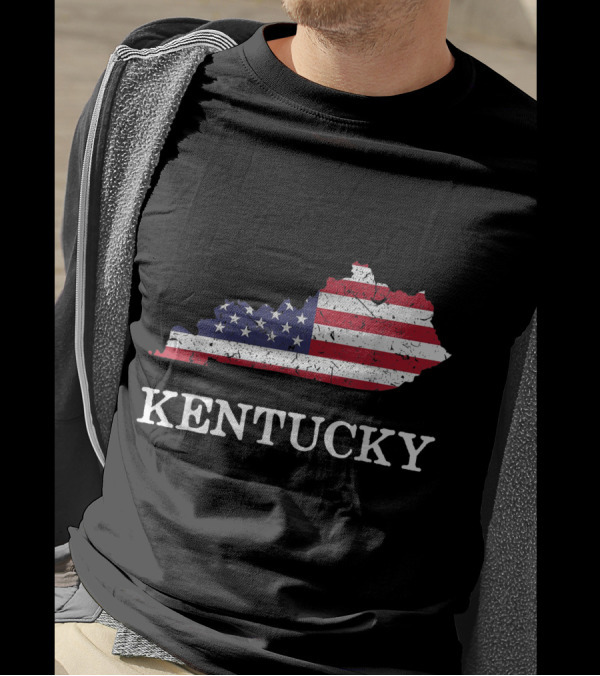Kentucky State Map American Flag Fourth Of July Pride T-Shirt