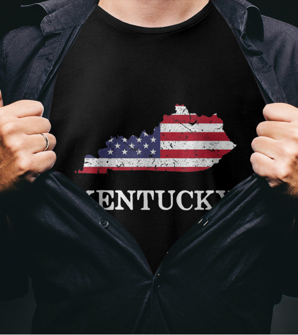 Kentucky State Map American Flag Fourth Of July Pride T-Shirt