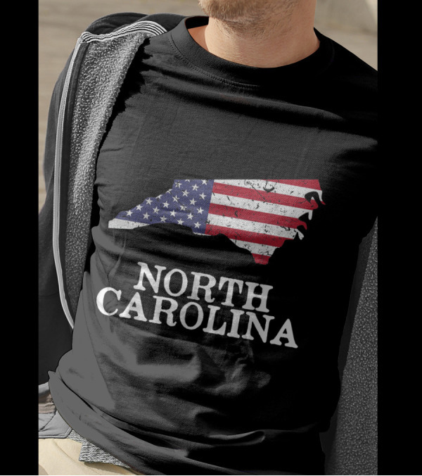 North Carolina Map American Flag Fourth Of July T-Shirt
