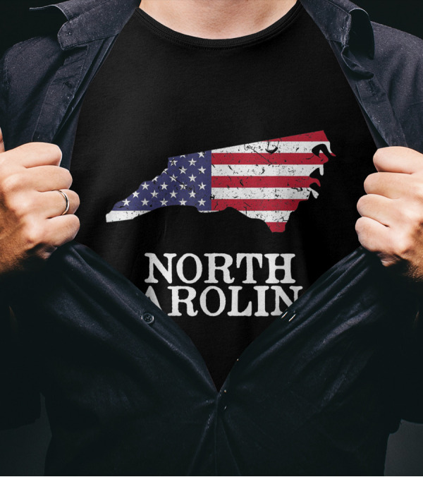 North Carolina Map American Flag Fourth Of July T-Shirt