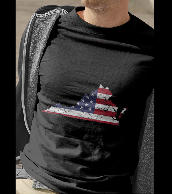 Virginia State Map With American Flag 4th Of July Pride T-Shirt