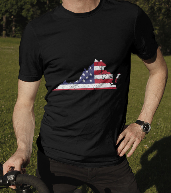 Virginia State Map With American Flag 4th Of July Pride T-Shirt