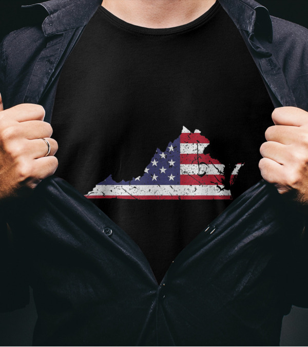 Virginia State Map With American Flag 4th Of July Pride T-Shirt