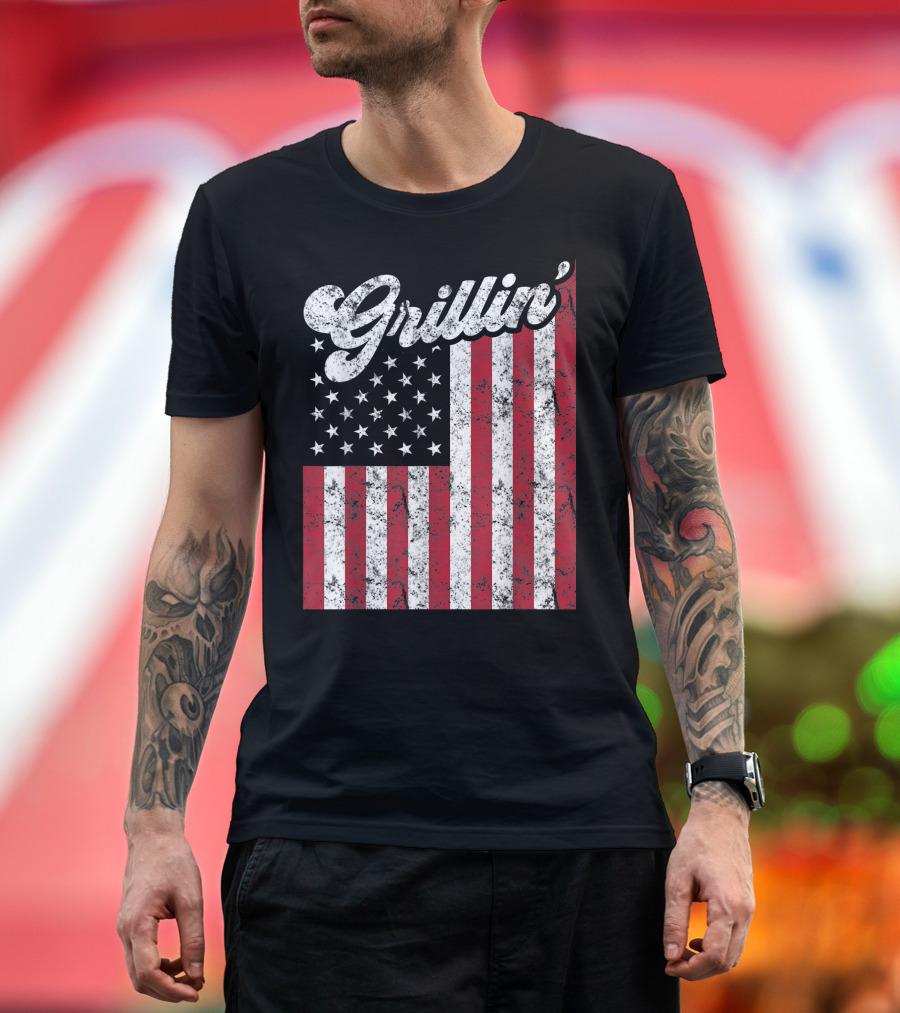 Grillin' American Flag BBQ Summer Cookout T-Shirt