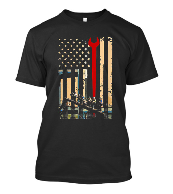 American Flag Ironworker Tools Construction Scene T-Shirt