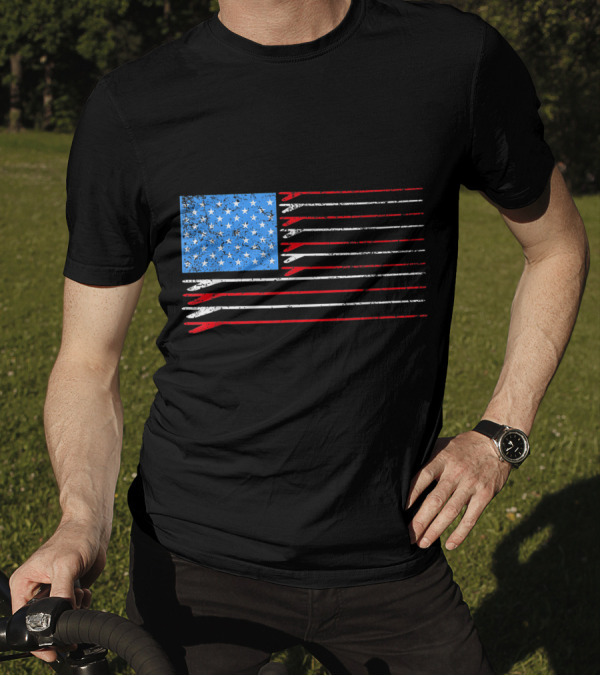 American Flag Surfboard Stripes Surfer T-Shirt
