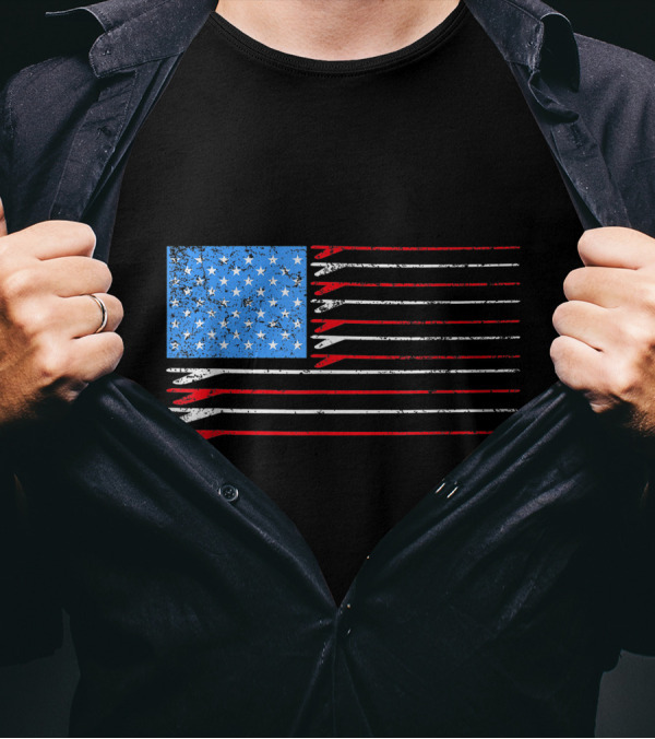 American Flag Surfboard Stripes Surfer T-Shirt