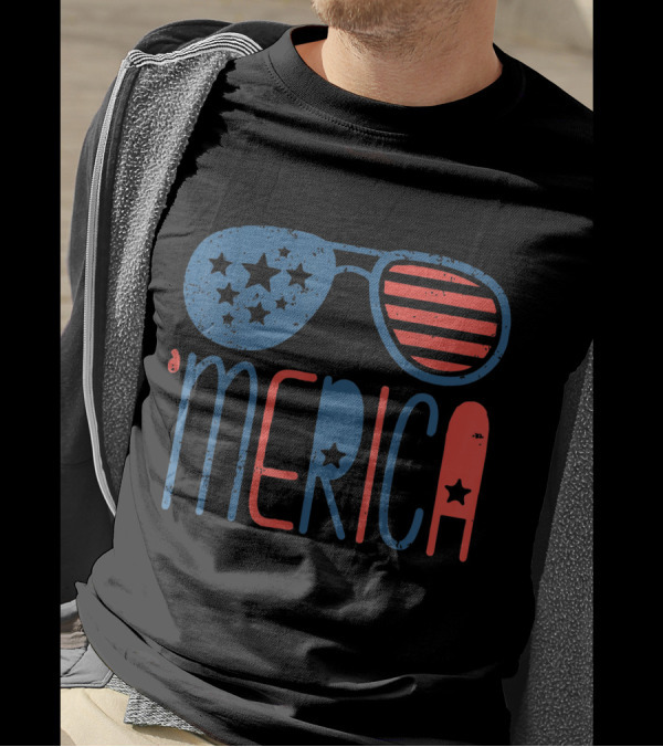 Merica American Flag Stars And Stripes Aviators Toddler 4th Of July T-Shirt