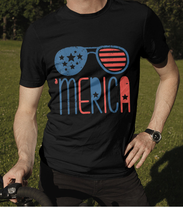 Merica American Flag Stars And Stripes Aviators Toddler 4th Of July T-Shirt