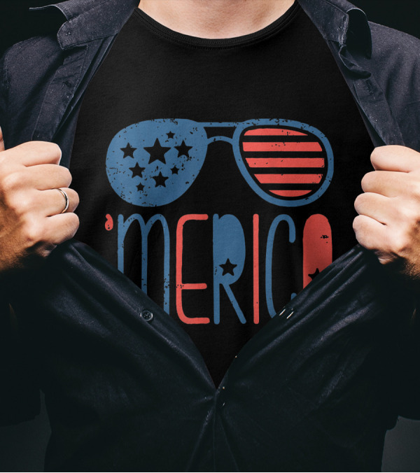 Merica American Flag Stars And Stripes Aviators Toddler 4th Of July T-Shirt