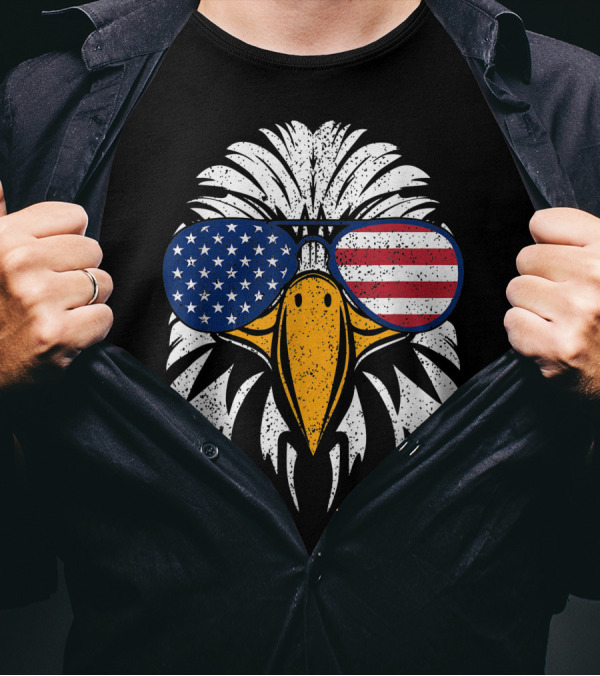 4Th Of July Bald Eagle With American Flag Sunglasses Patriotic T-Shirt