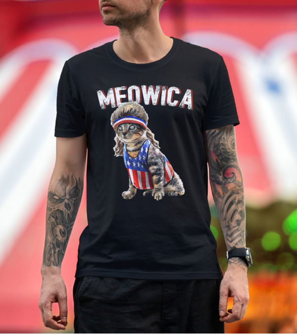 Premium T-Shirt: Meowica Cat American Flag Mullet Patriotic 4th of July T-Shirt Meowica Cat American Flag Mullet Patriotic 4th of July T-Shirt