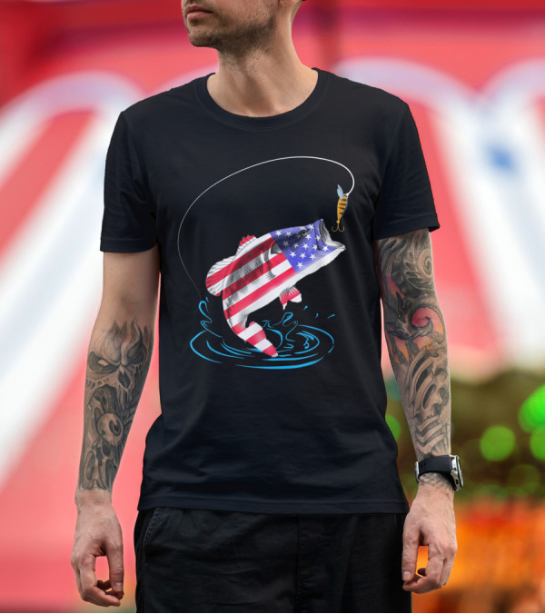 Premium T-Shirt: 4Th Of July American Flag Bass Fishing Dads T-Shirt 4Th Of July American Flag Bass Fishing Dads T-Shirt