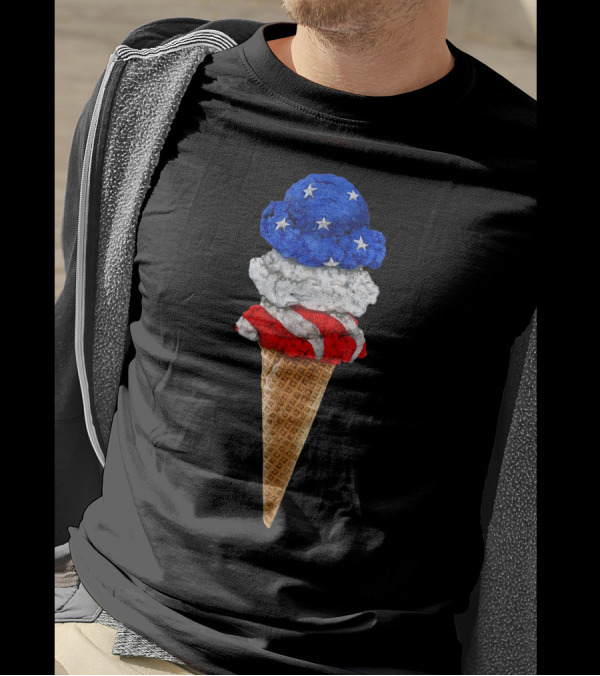 Ice Cream Cone Scoops American Flag 4th Of July T-Shirt
