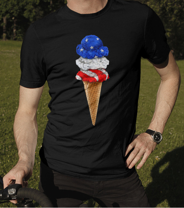 Ice Cream Cone Scoops American Flag 4th Of July T-Shirt