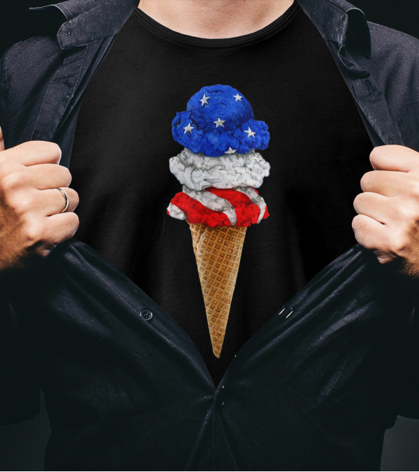 Ice Cream Cone Scoops American Flag 4th Of July T-Shirt