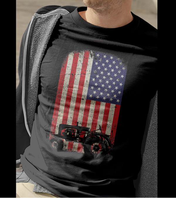 Rustic American Flag Tractor 4th Of July Farmer T-Shirt