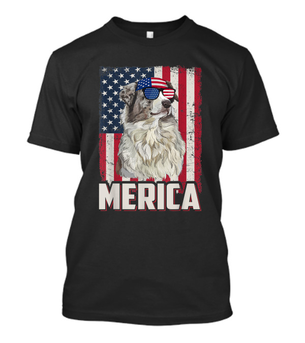Australian Shepherd Merica American Flag 4th Of July T-Shirt