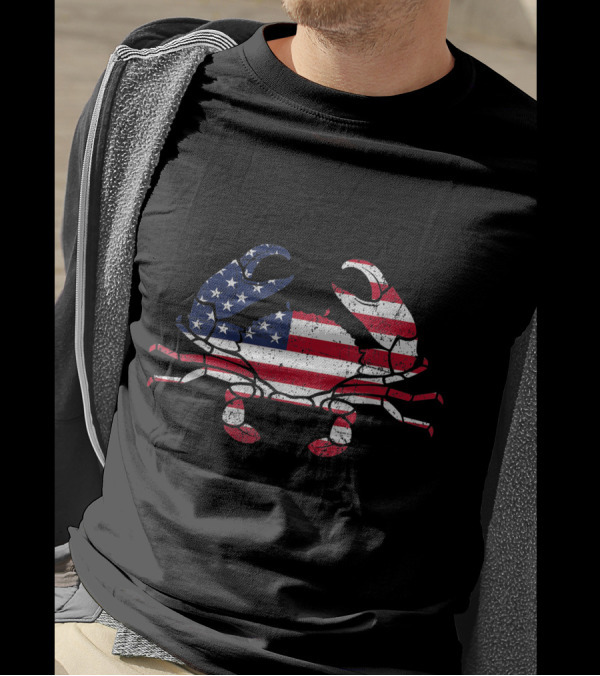 Crab Fisherman American Flag 4th Of July Patriotic Funny T-Shirt