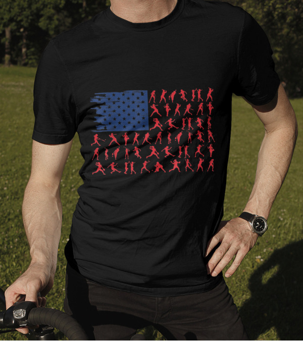 4th July American Flag Softball Silhouettes Patriotic Softball Lover T-Shirt