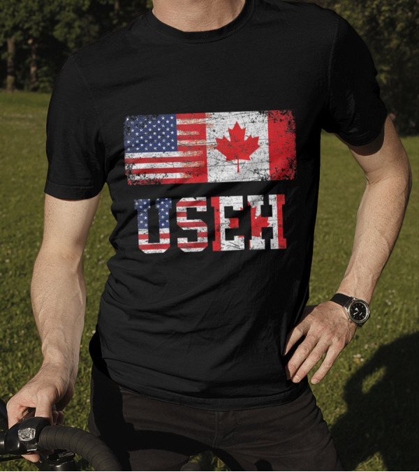 USEH Leaf Canadian American Flag Canada USA Flag T-Shirt