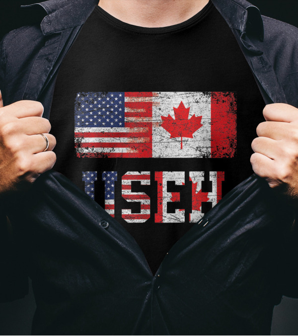 USEH Leaf Canadian American Flag Canada USA Flag T-Shirt