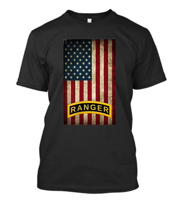 American Flag With Army Ranger Tab T-Shirt
