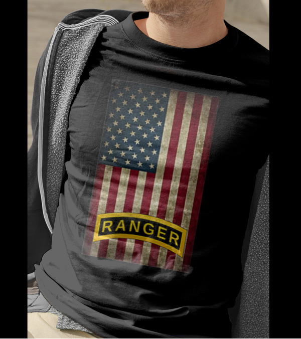 American Flag With Army Ranger Tab T-Shirt