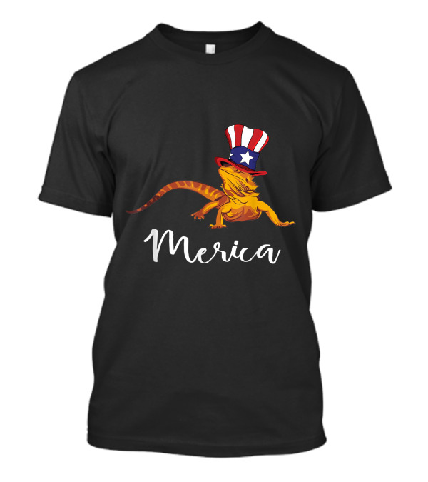 4th Of July Bearded Dragon Merica With American Hat Lizard T-Shirt