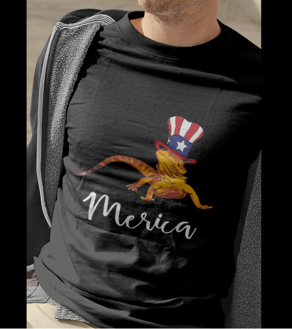 4th Of July Bearded Dragon Merica With American Hat Lizard T-Shirt