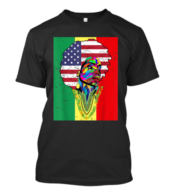 Juneteenth African American Melanin Dashiki With American Flag Afro And Rasta Colors T-Shirt