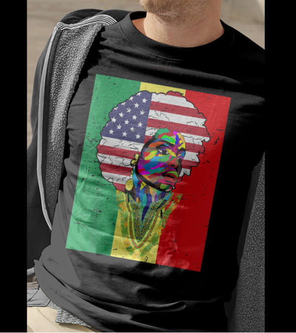 Juneteenth African American Melanin Dashiki With American Flag Afro And Rasta Colors T-Shirt