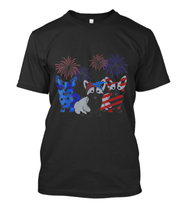Corgi American Flag Fireworks 4th Of July T-Shirt