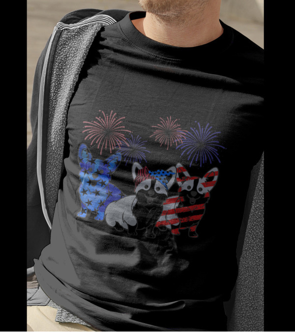 Corgi American Flag Fireworks 4th Of July T-Shirt