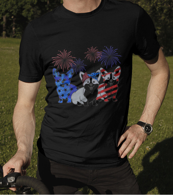 Corgi American Flag Fireworks 4th Of July T-Shirt