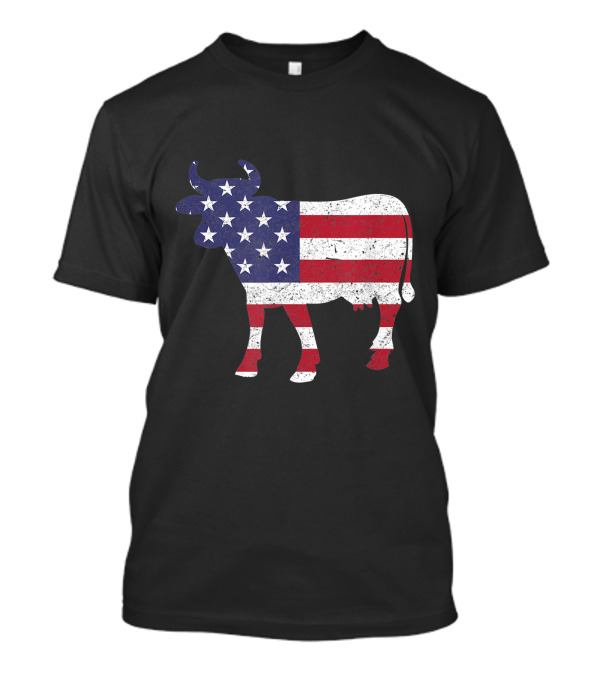 Patriotic Cow American Flag Stars Stripes 4th Of July T-Shirt