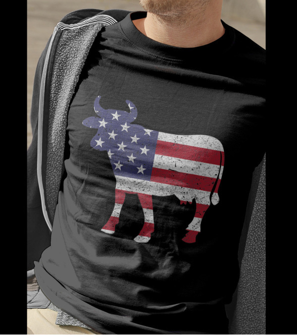 Patriotic Cow American Flag Stars Stripes 4th Of July T-Shirt