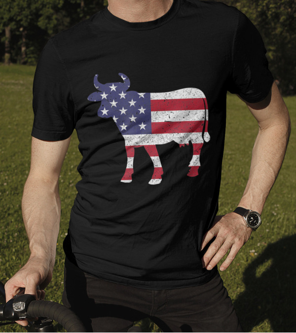 Patriotic Cow American Flag Stars Stripes 4th Of July T-Shirt