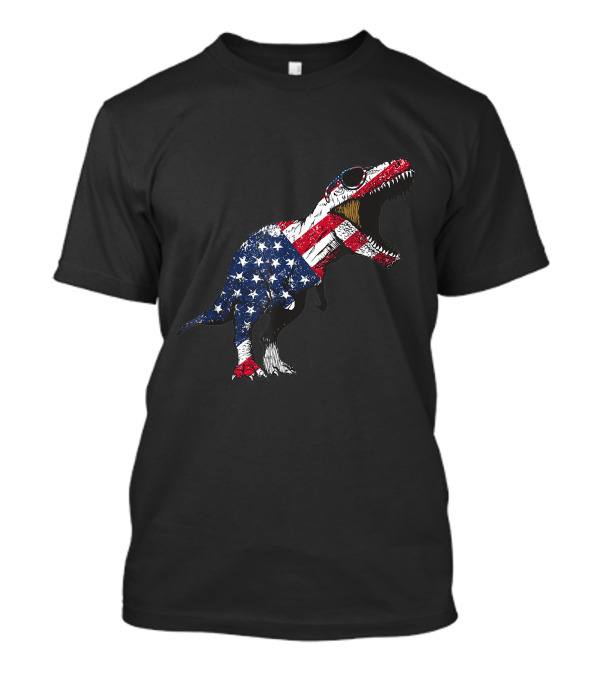American Flag T-Rex Dinosaur 4th Of July Stars And Stripes Sunglasses T-Shirt