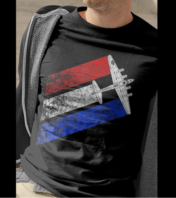B 17 Flying Fortress Schematic Vintage American Flag Stripes T-Shirt