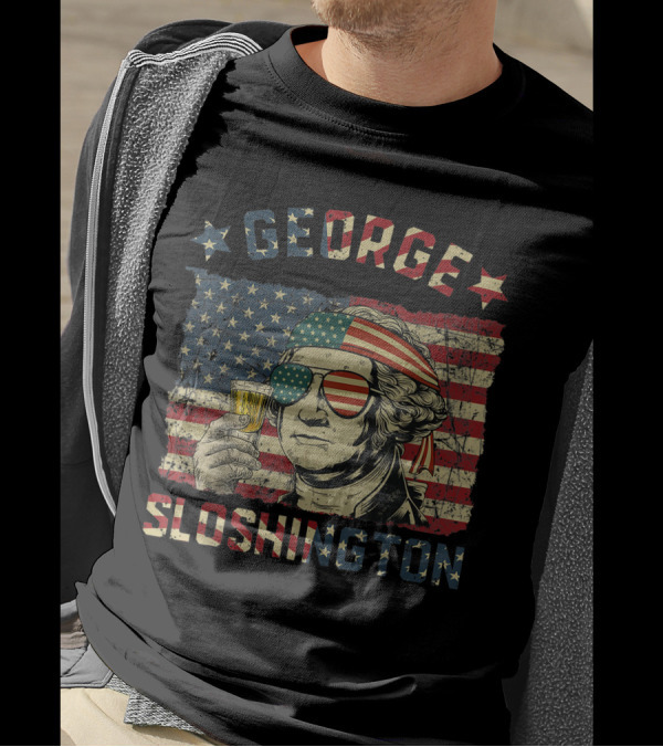 George Sloshington 4th Of July American Flag Aviator Glasses T-Shirt