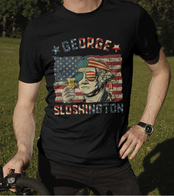 George Sloshington 4th Of July American Flag Aviator Glasses T-Shirt