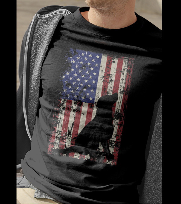 Patriotic Labrador Silhouette With American Flag For 4th Of July T-Shirt
