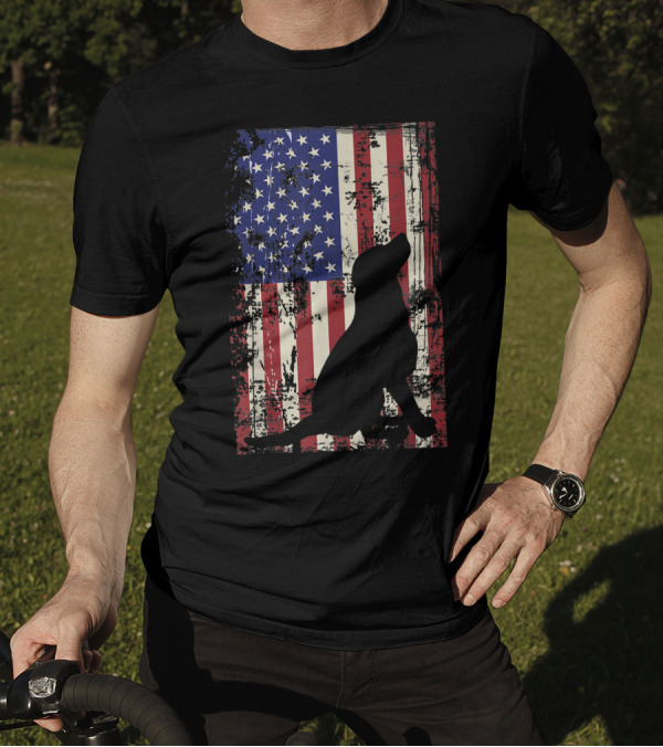 Patriotic Labrador Silhouette With American Flag For 4th Of July T-Shirt