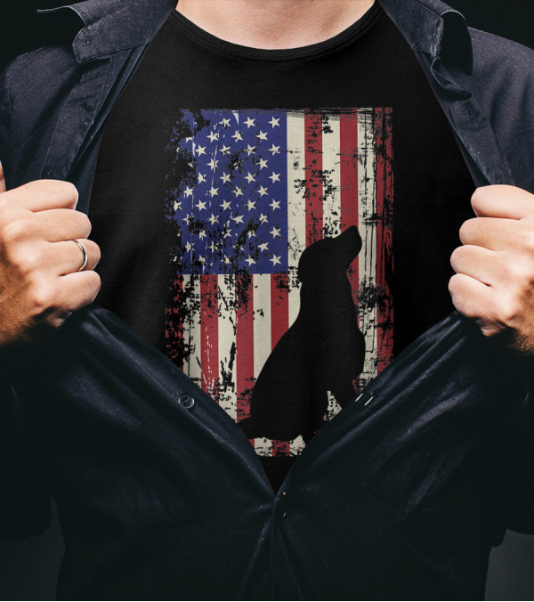 Patriotic Labrador Silhouette With American Flag For 4th Of July T-Shirt