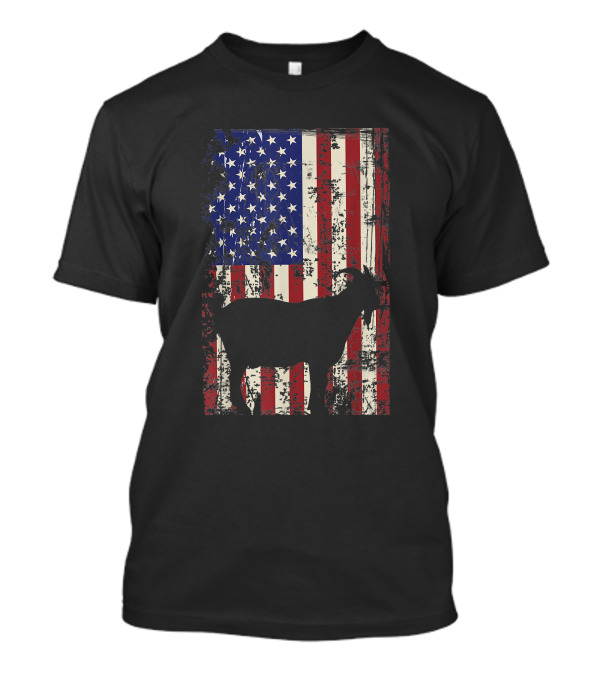 Patriotic Goat Silhouette On Distressed American Flag For 4th Of July T-Shirt