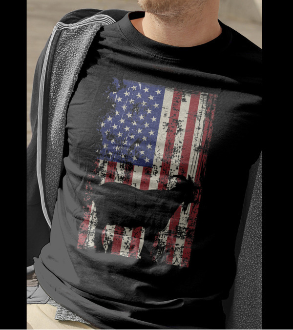 Patriotic Goat Silhouette On Distressed American Flag For 4th Of July T-Shirt