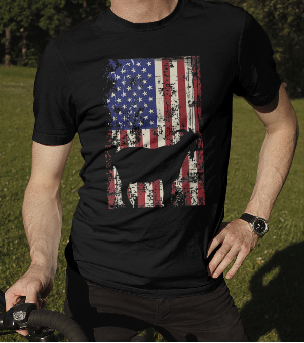 Patriotic Goat Silhouette On Distressed American Flag For 4th Of July T-Shirt